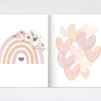 Rainbow nursery, heart print, blush nursery, Girl bedroom art, name print, girls room decor, blush nursery, baby girl wall art, girls room