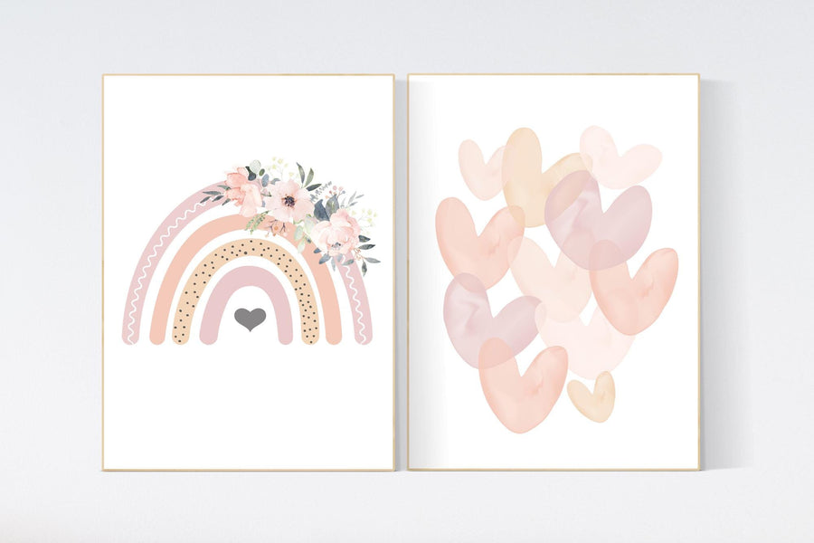 Rainbow nursery, heart print, blush nursery, Girl bedroom art, name print, girls room decor, blush nursery, baby girl wall art, girls room