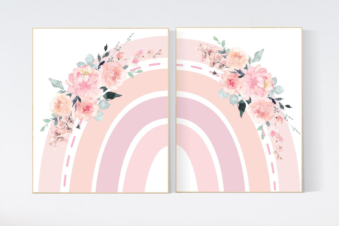 Nursery decor rainbow, Boho Rainbow Set, rainbow nursery, blush nursery, Nursery Decor boho, blush pink, flower nursery, set of 2