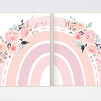 Nursery decor rainbow, Boho Rainbow Set, rainbow nursery, blush nursery, Nursery Decor boho, blush pink, flower nursery, set of 2