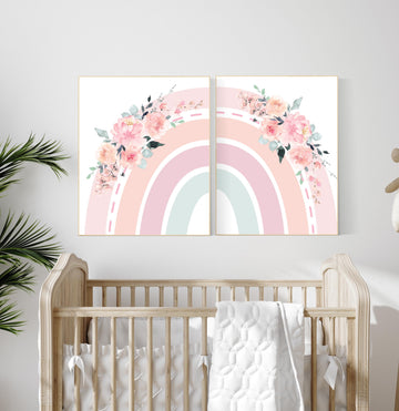 Nursery decor rainbow, Boho Rainbow Set, rainbow nursery, blush nursery, Nursery Decor boho, blush pink, flower nursery, set of 2