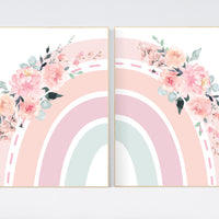 Nursery decor rainbow, Boho Rainbow Set, rainbow nursery, blush nursery, Nursery Decor boho, blush pink, flower nursery, set of 2