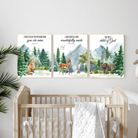 Nursery decor woodland, mountain wall art, tree nursery decor, adventure theme, forest, woodland animals, verse print, scripture wall art