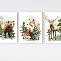 Nursery decor woodland, nursery wall art, tree nursery decor, adventure theme nursery, forest nursery, sage green, beige, woodland animals