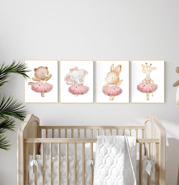 Ballerina animals, baby room decor girl, Elephant nursery, bunny nursery, bear nursery, nursery prints girl, ballet prints, ballet animals