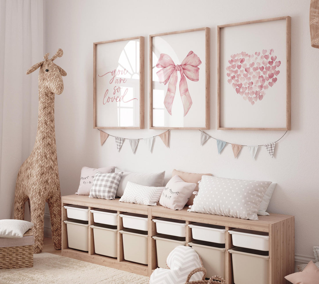 Bow print wall art, Bow nursery print, pink Bow nursery wall art, bow nursery art, bow nursery decor, bow print wall art, you are so loved