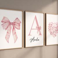 Bow print wall art, Bow nursery print, pink Bow nursery wall art, bow nursery art, bow nursery decor, bow print wall art, name print