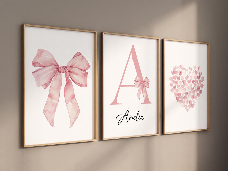 Bow print wall art, Bow nursery print, pink Bow nursery wall art, bow nursery art, bow nursery decor, bow print wall art, name print