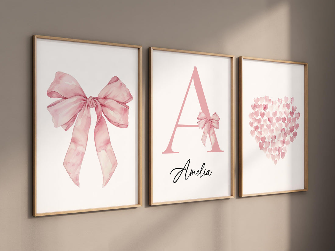 Pink Bow Nursery Print: Watercolor Wall Art