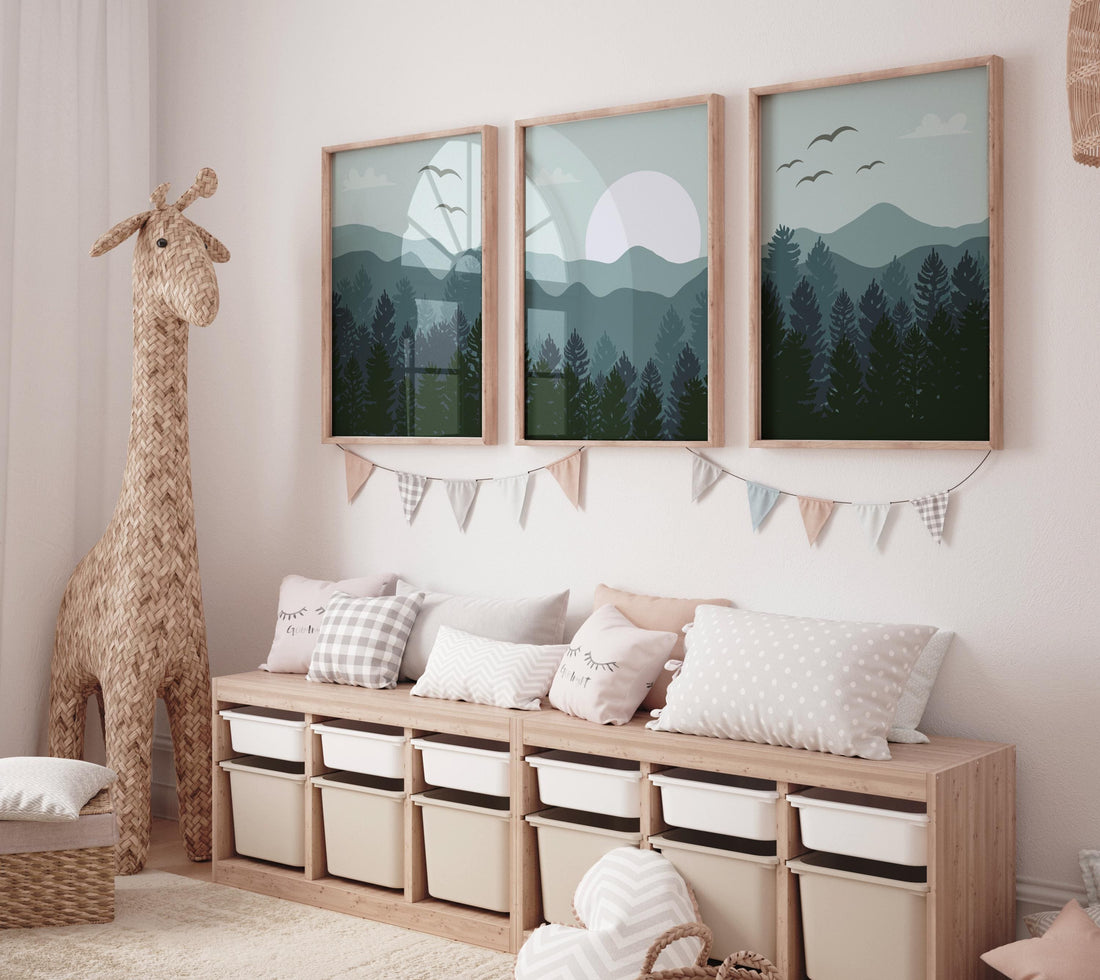 Nursery decor woodland, mountain wall art, tree nursery decor, adventure theme nursery, forest nursery, home decor