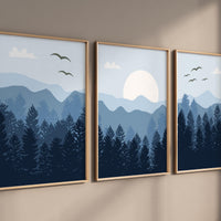 Nursery decor woodland, mountain wall art, blue nursery, tree nursery decor, adventure theme nursery, forest nursery, home decor