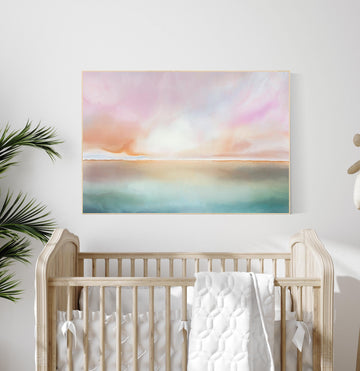 Landscape sea view, nursery wall art, gender neutral, sky, beach nursery decor, sunset print, sunrise print, nursery print, baby room