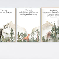 Nursery decor woodland, mountain wall art, tree nursery decor, adventure theme nursery, forest, sage green, bible nursery, verse nursery