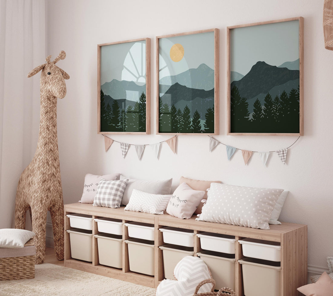 Nursery decor woodland, mountain wall art, tree nursery decor, adventure theme nursery, forest nursery, home decor