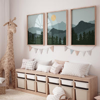 Nursery decor woodland, mountain wall art, tree nursery decor, adventure theme nursery, forest nursery, home decor