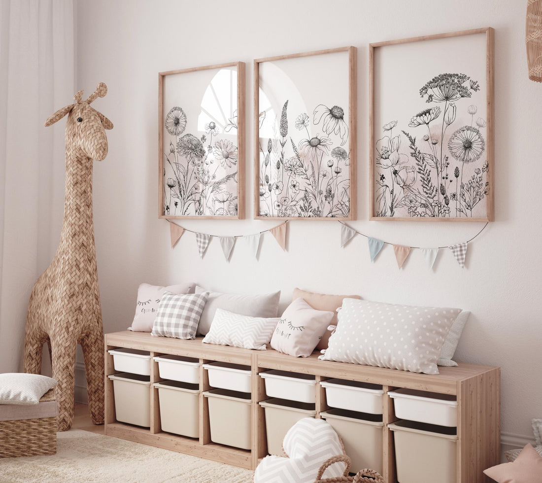 Boho Botanical Prints, girl nursery decor, Wildflower Nursery, floral nursery, blush pink, Wild Flowers, Flower Nursery, blush nursery