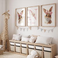 Nursery wall art girl bunnies, bunny nursery print, rabbit nursery, bunny nursery decor, bow nursery, bow print, blush nursery, girl nursery