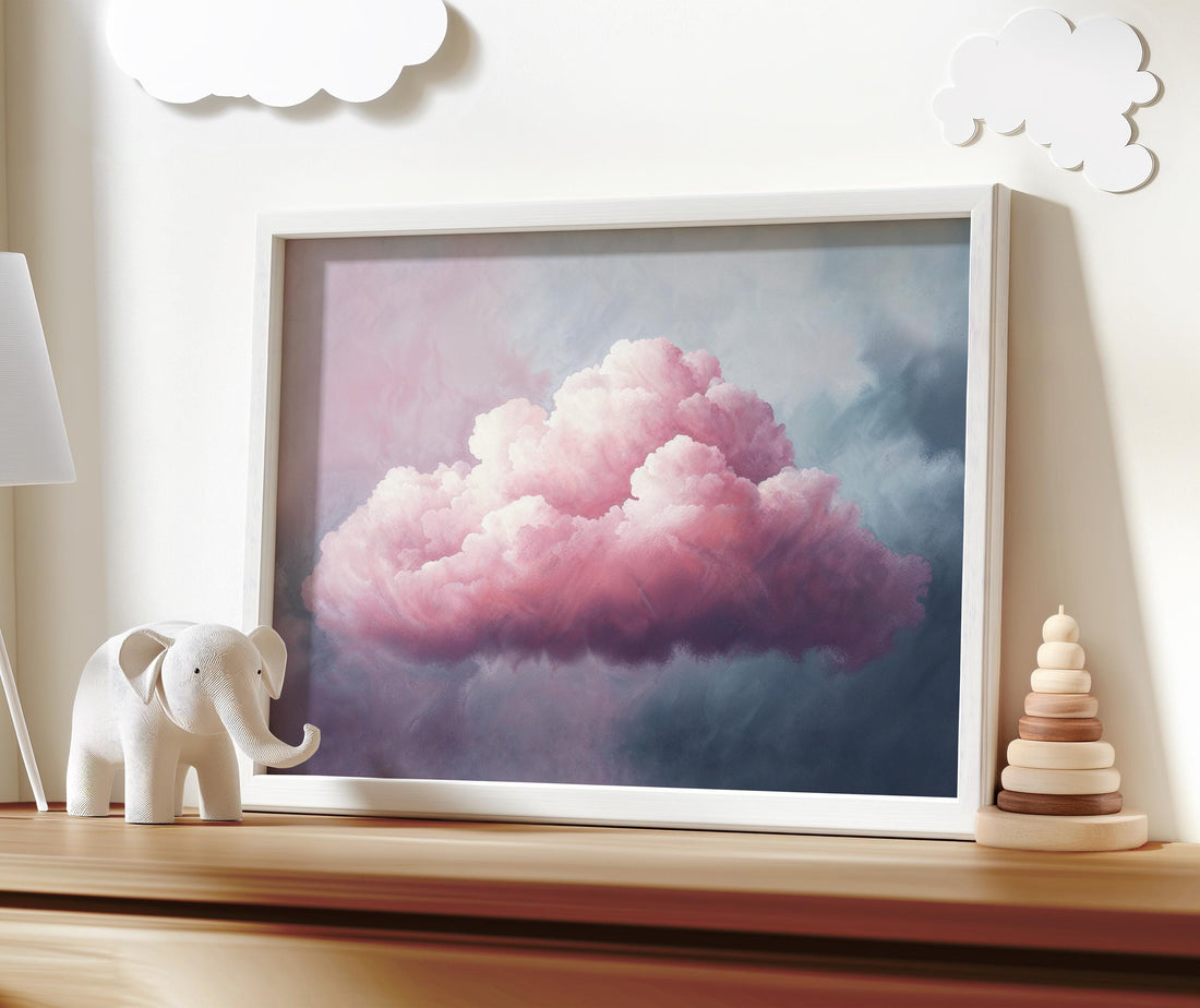 Pink cloud artwork, girl nursery wall art, dreamy sky decor, pastel cloud print, girls room decor, nursery cloud wall art, nursery print