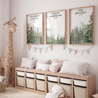 Nursery decor mountain, nursery wall art, tree nursery decor, adventure theme nursery, forest, sage green, bible nursery, verse nursery