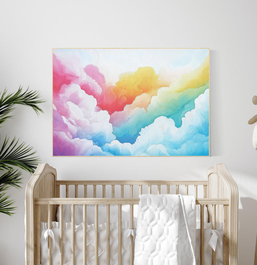 Pink cloud artwork, girl nursery wall art, dreamy sky decor, pastel cloud print, girls room decor, nursery cloud wall art, nursery print