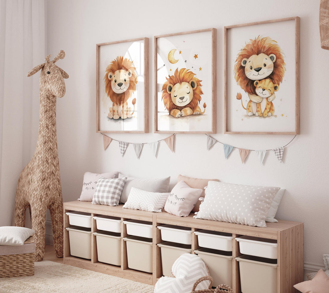 Lion prints, lion nursery, safari animal wall art, lion family decor, baby nursery prints, jungle themed posters, safari themed, lion poster