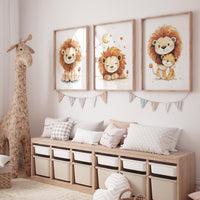 Lion prints, lion nursery, safari animal wall art, lion family decor, baby nursery prints, jungle themed posters, safari themed, lion poster