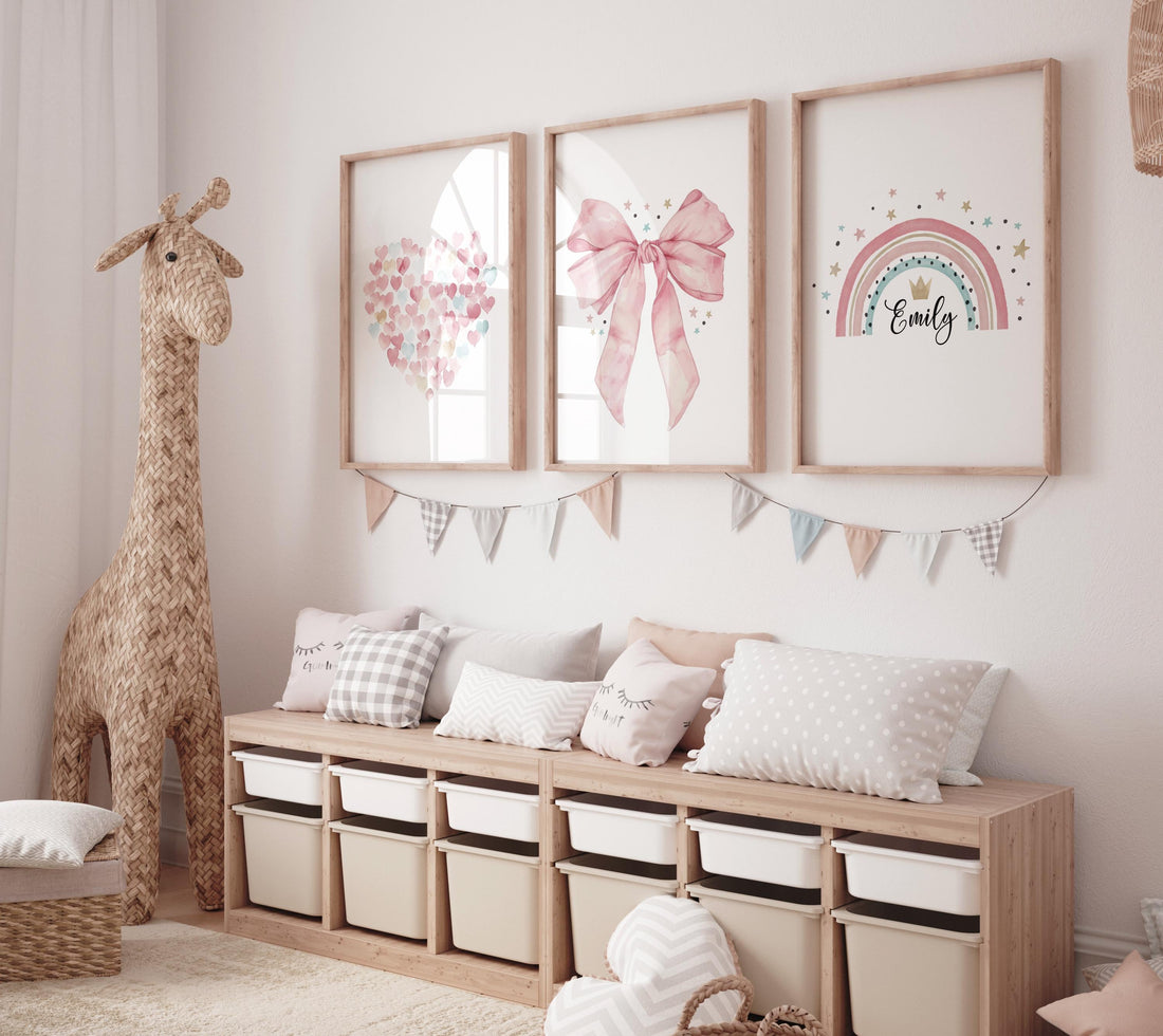 Bow print wall art, Bow nursery print, pink Bow nursery wall art, bow nursery art, bow nursery decor, bow print wall art, rainbow nursery
