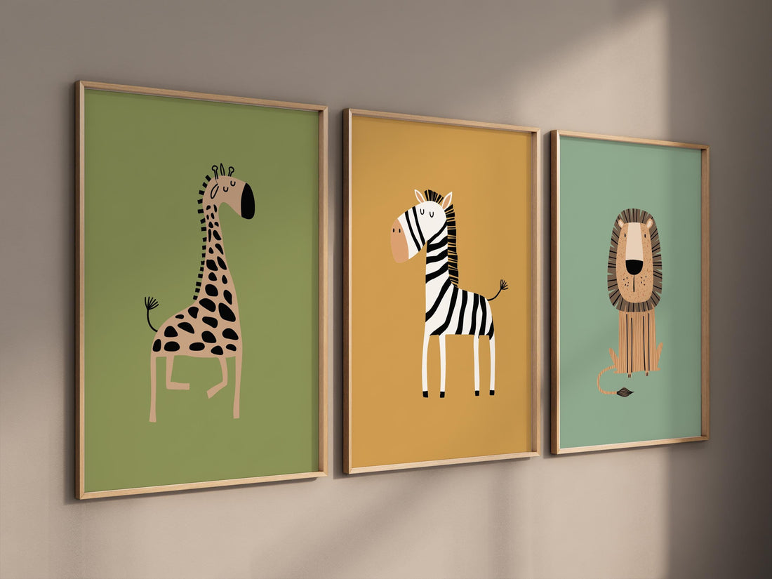 Safari Animal Nursery Prints: Boho Jungle Art, Set of 3
