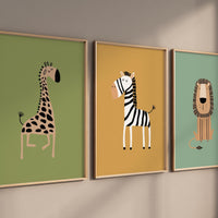 Safari Animal Nursery Prints: Boho Jungle Art, Set of 3