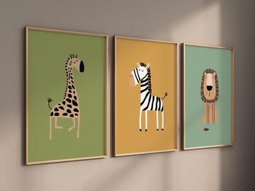 Safari Animal Nursery Prints: Boho Jungle Art, Set of 3