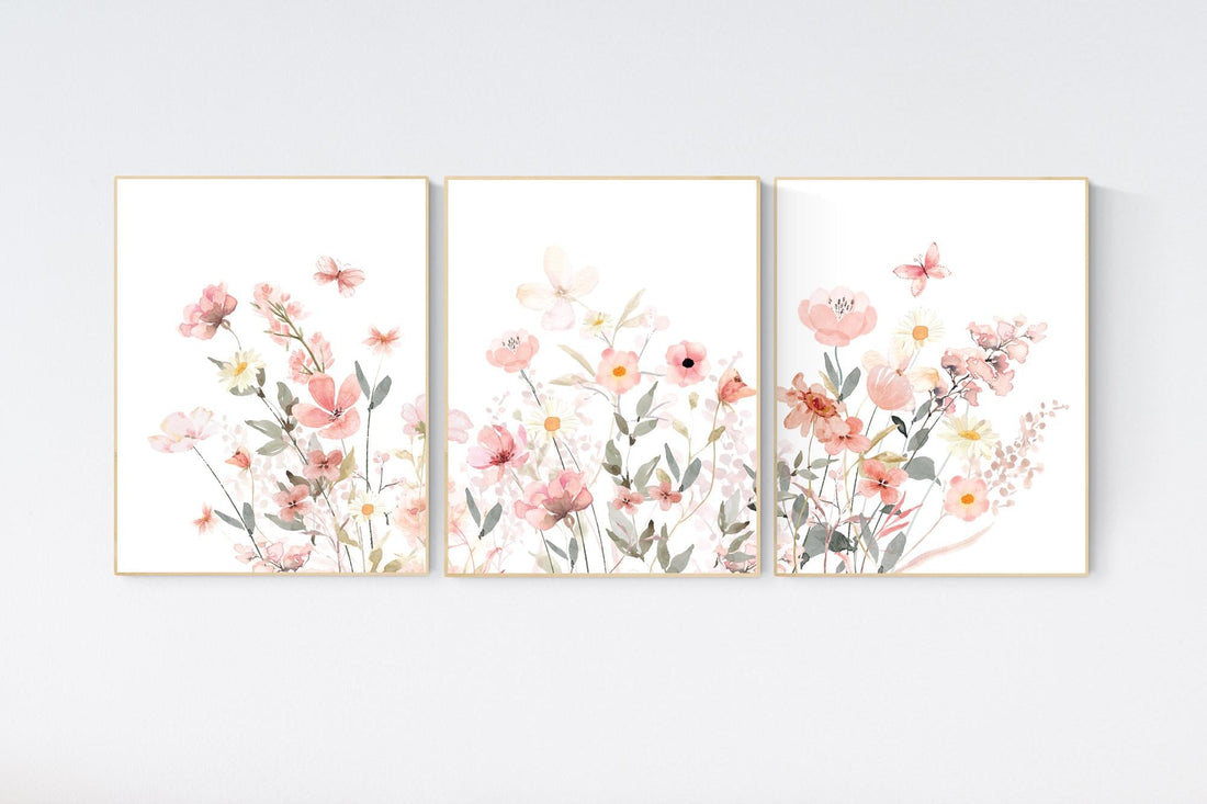Wildflower Nursery, Boho prints, Botanical Prints, girl nursery decor, floral nursery, blush pink, flower nursery, home decor