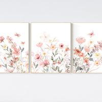 Wildflower Nursery, Boho prints, Botanical Prints, girl nursery decor, floral nursery, blush pink, flower nursery, home decor