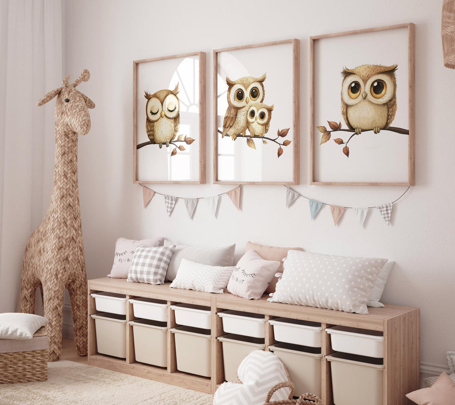 Owl wall art, owl nursery decor, cute owl prints, neutral gender nursery art, Owl wall art, owl prints for nursery, owl wall art, baby room