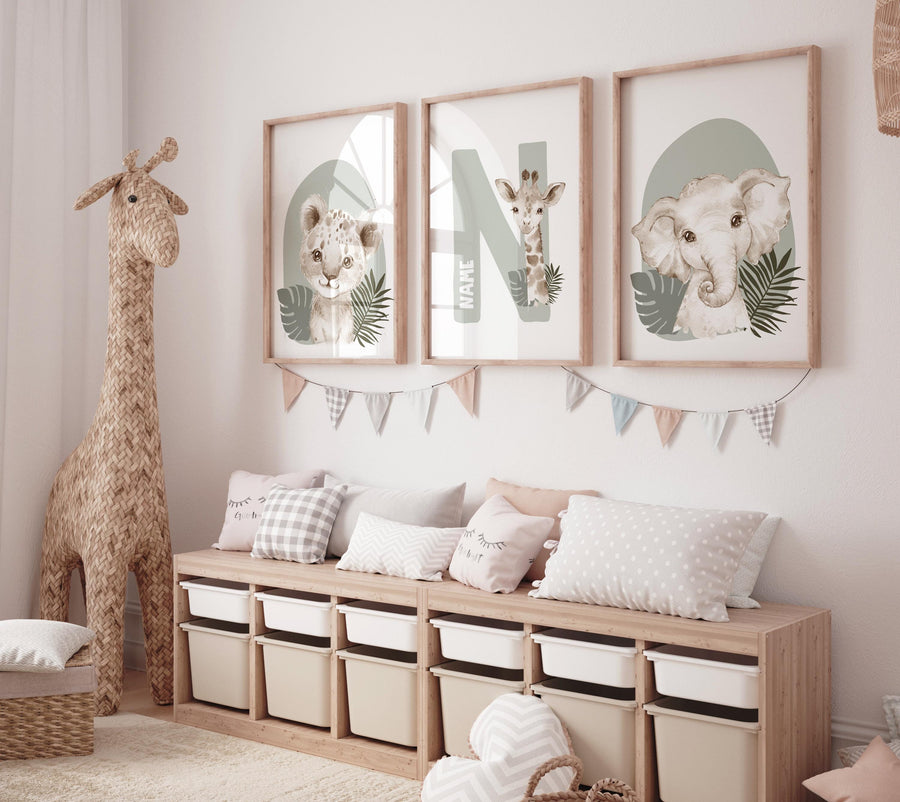 Safari Nursery Wall Prints, Boho Nursery Prints, jungle animals, Sage Green Nursery Art, animal Nursery Decor, animal prints