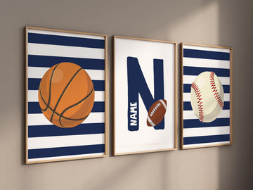 Sports wall art for kids, personalized name prints, basketball print, baseball  print, football nursery art, boys sports-themed room decor