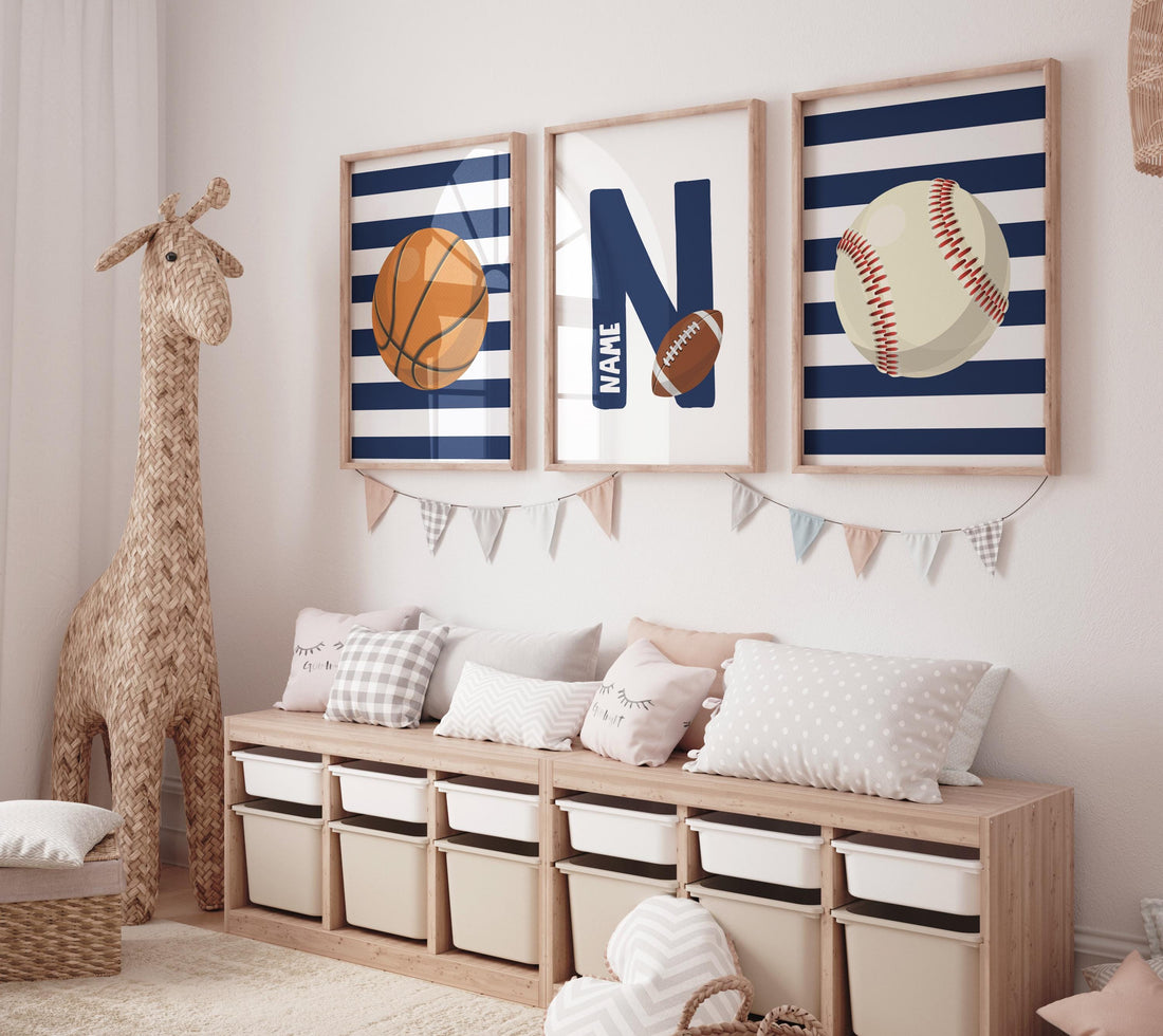Sports wall art for kids, personalized name prints, basketball print, baseball  print, football nursery art, boys sports-themed room decor