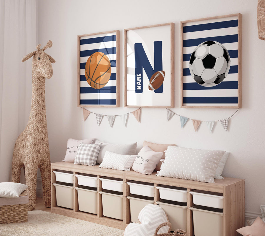 Sports wall art for kids, personalized name prints, basketball print, soccer print, football nursery art, boys sports-themed room decor