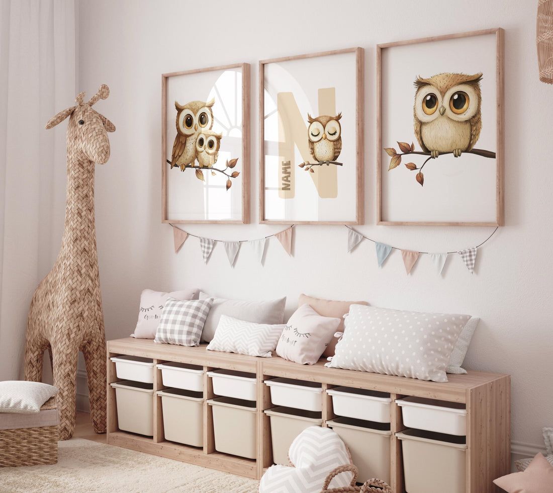Owl wall art, owl nursery decor, cute owl prints, neutral gender nursery art, Owl wall art, owl prints for nursery, owl wall art, baby room
