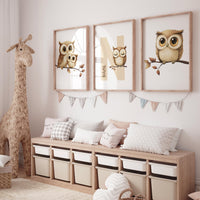 Owl wall art, owl nursery decor, cute owl prints, neutral gender nursery art, Owl wall art, owl prints for nursery, owl wall art, baby room