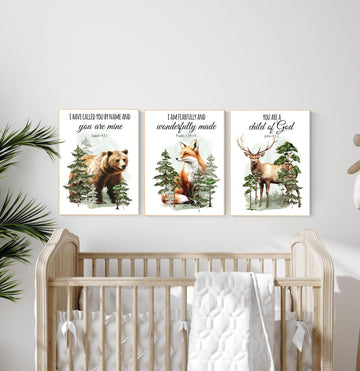 Nursery decor woodland, mountain wall art, tree nursery decor, adventure theme nursery, forest, sage green, bible nursery, verse nursery