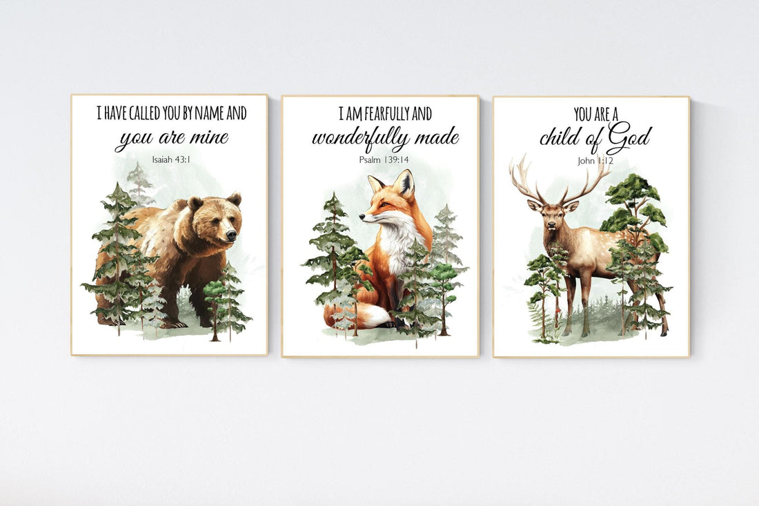 Nursery decor woodland, mountain wall art, tree nursery decor, adventure theme nursery, forest, sage green, bible nursery, verse nursery