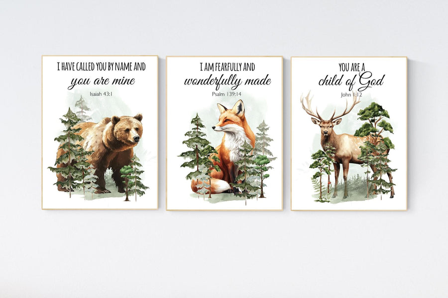 Nursery decor woodland, mountain wall art, tree nursery decor, adventure theme nursery, forest, sage green, bible nursery, verse nursery