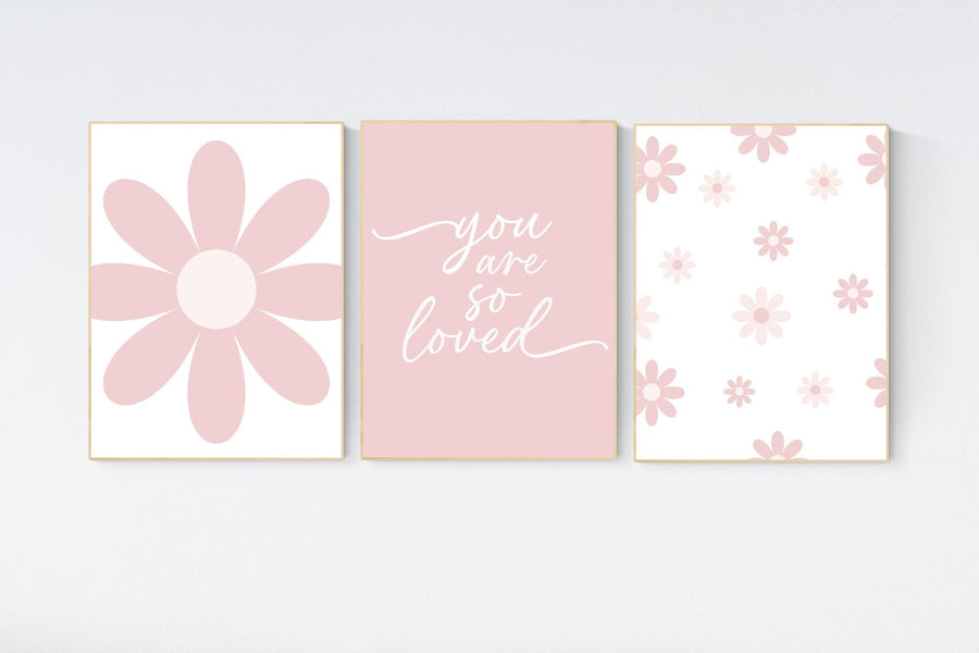 Flower nursery, flower prints for girls room, you are so loved, blush nursery, Girl bedroom art, name print, girls room decor, baby girl