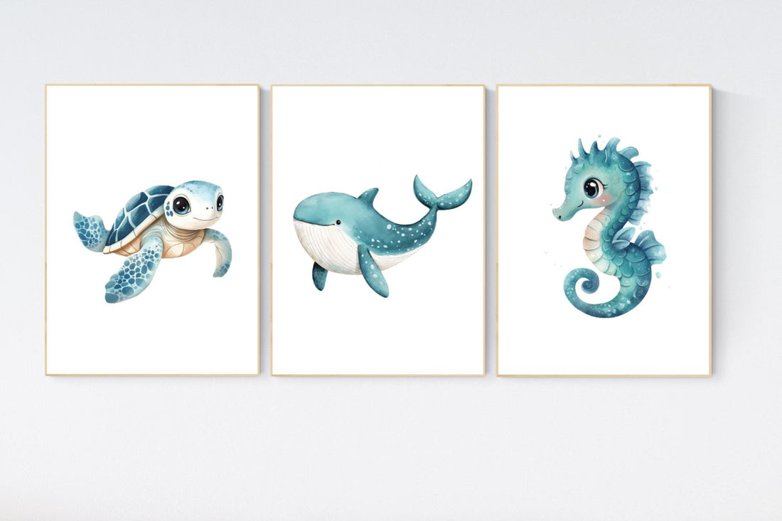 Ocean nursery decor, Nautical nursery print set, under the sea nursery, gender neutral nursery, ocean, nautical, Under the sea wall art