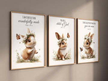 Nursery wall art girl bunnies, bunny nursery print, Bunny Floral Watercolor Prints, bunny nursery decor, bible verse, christian art