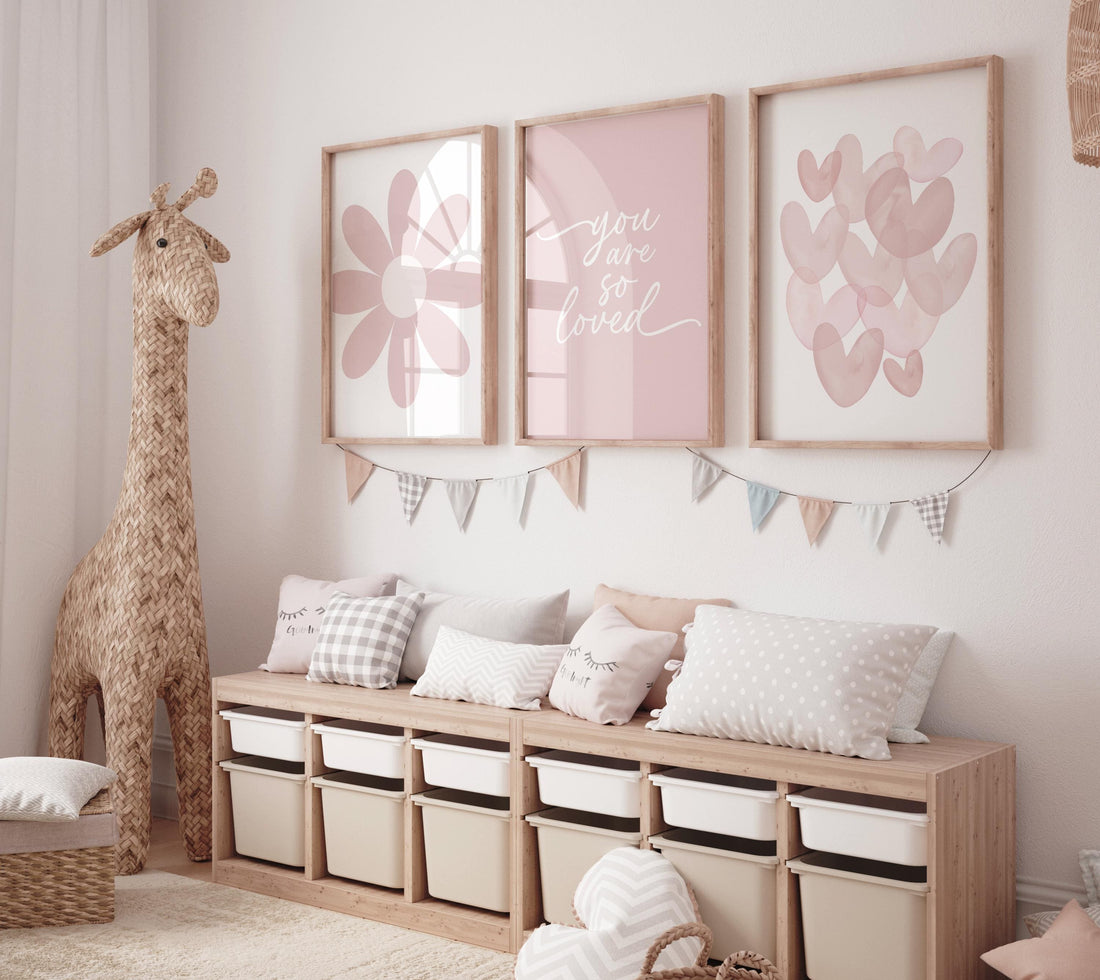 Flower nursery, flower prints for girls room, you are so loved, blush nursery, Girl bedroom art, heart print, girls room decor, baby girl