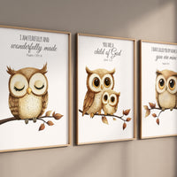 Owl wall art, owl nursery decor, cute owl prints, neutral gender nursery art, Owl wall art, owl prints, bible verse, christian art