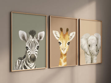 Safari animal wall art set, Animal Prints, Animal Nursery wall art, safari animals, animal Nursery Decor, gender neutral nursery, baby room