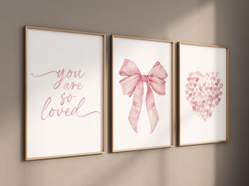 Bow print wall art, Bow nursery print, pink Bow nursery wall art, bow nursery art, bow nursery decor, bow print wall art, you are so loved