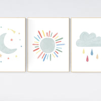 Nursery prints moon, Nursery decor gender neutral, nursery wall art, sun print, cloud print, nursery wall art neutral nursery print